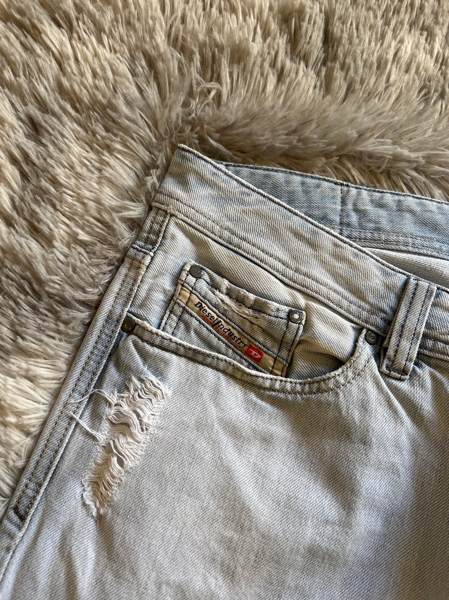 Diesel jeans Viker Uomo Taglia IT 50(W36) Fit Wide Straight Gamba Larga Azzurro Chiaro Destroyed