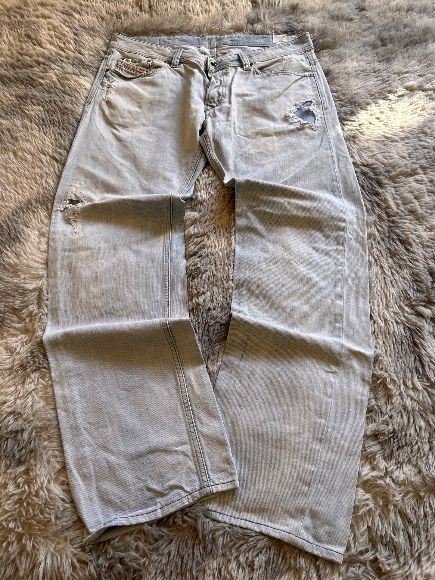 Diesel jeans Viker Uomo Taglia IT 50(W36) Fit Wide Straight Gamba Larga Azzurro Chiaro Destroyed