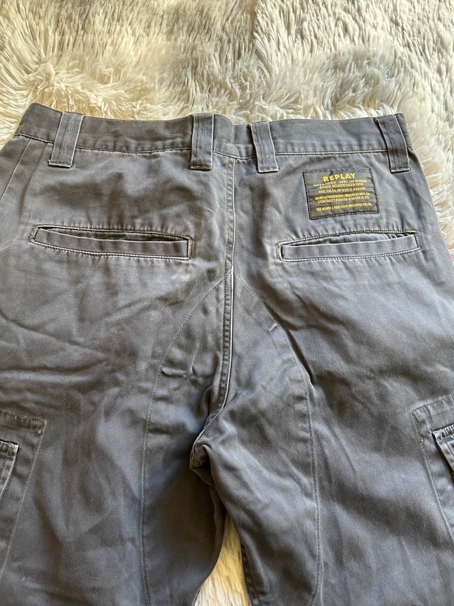 Replay Cargo Pants Uomo IT 48 (W34) Grigio Y2K Utility Wide Leg Tasche Lacci