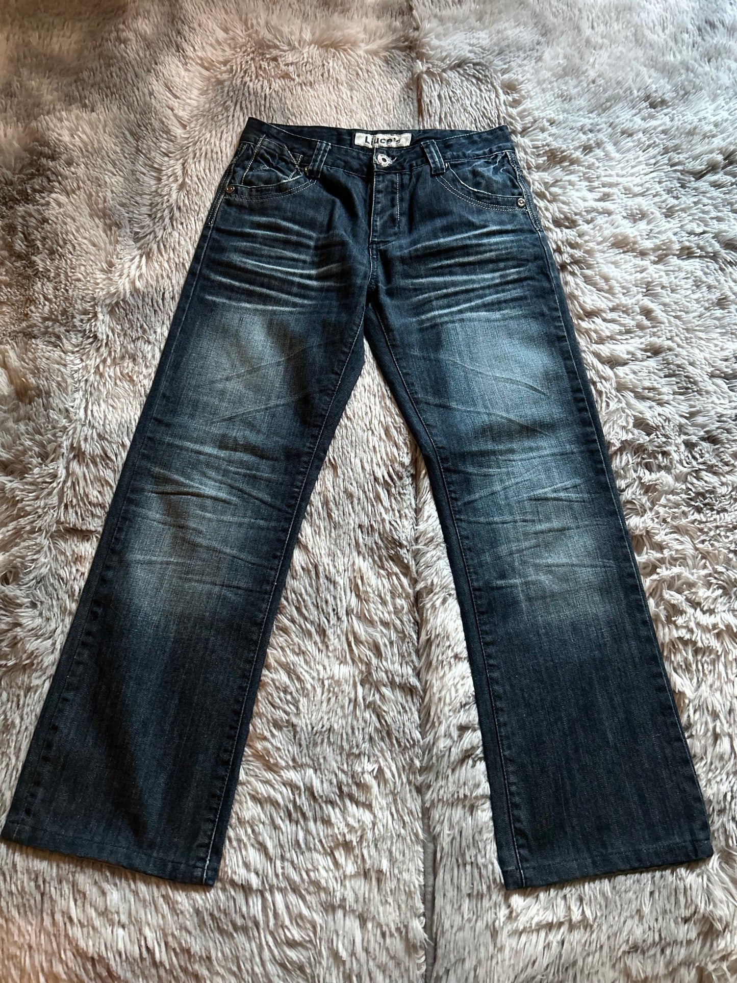 Liuce’sJeans uomo W31 (IT 46) baggy fit dritto Y2K vintage blu scuro ricamato