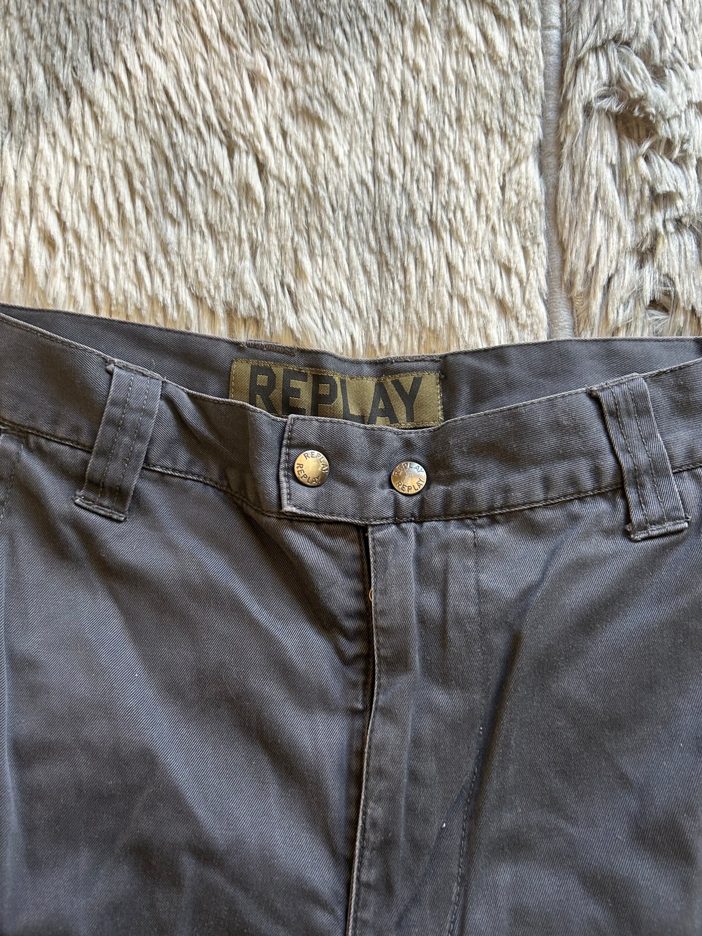 Replay Cargo Pants Uomo IT 48 (W34) Grigio Y2K Utility Wide Leg Tasche Lacci