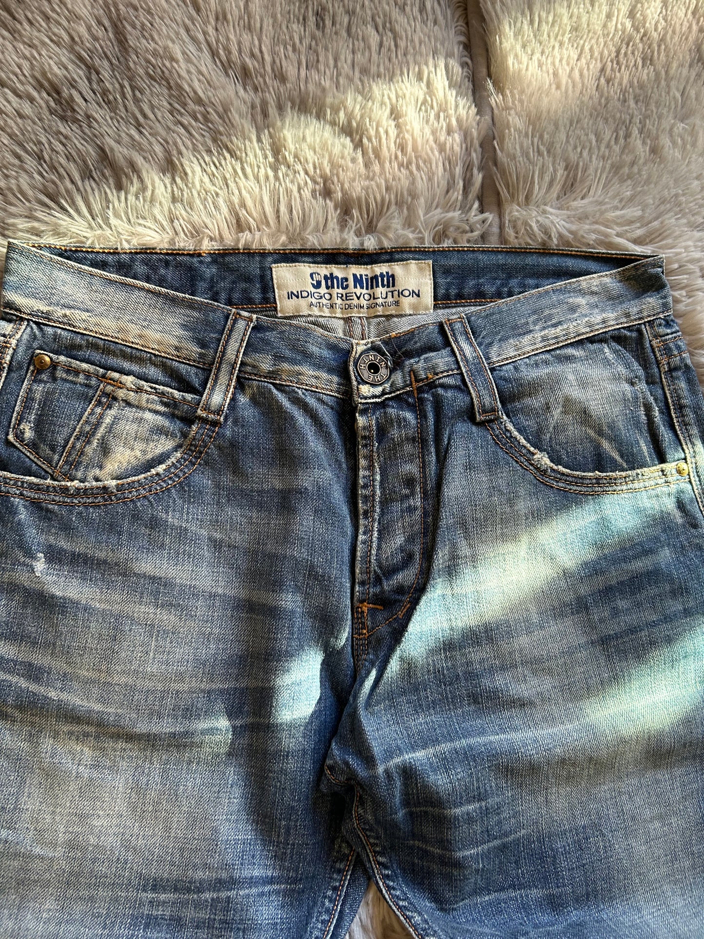 Jeans uomo THE Ninth taglia 48(W34) blu vintage ricamato teschio serpente baggy Y2K