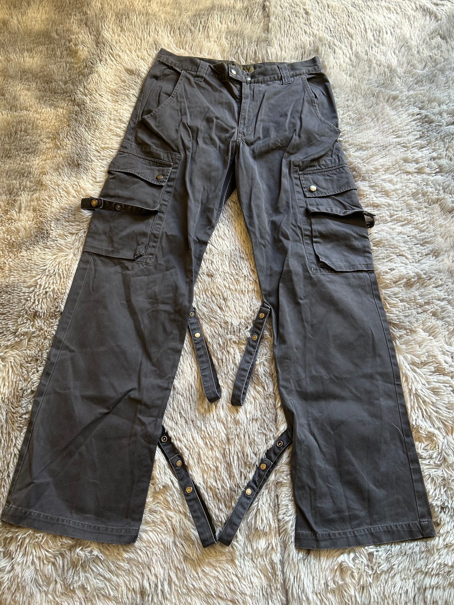 Replay Cargo Pants Uomo IT 48 (W34) Grigio Y2K Utility Wide Leg Tasche Lacci