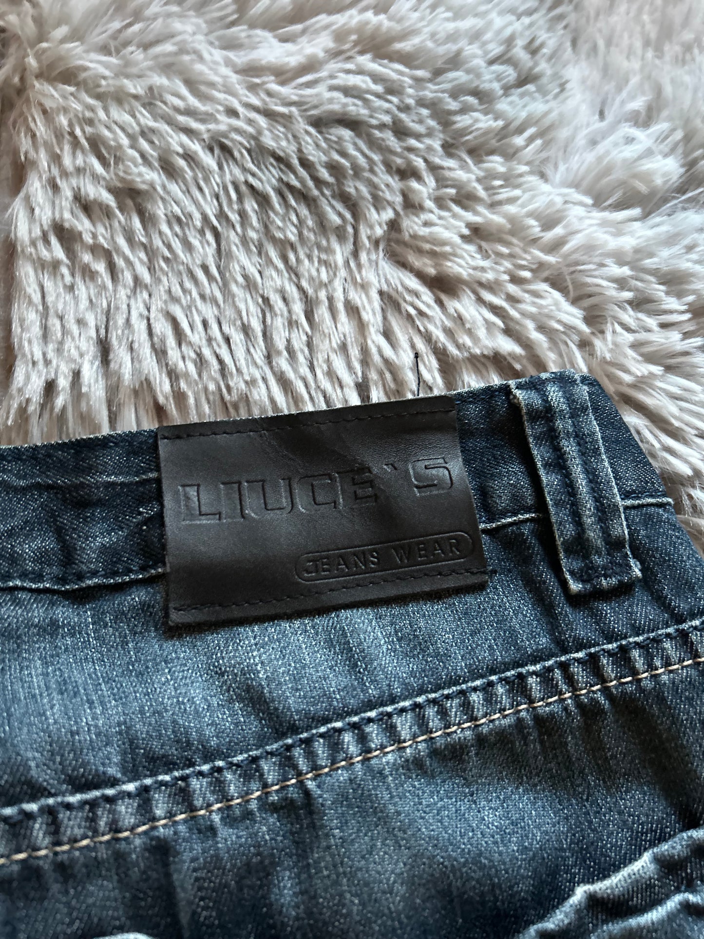 Liuce’sJeans uomo W31 (IT 46) baggy fit dritto Y2K vintage blu scuro ricamato