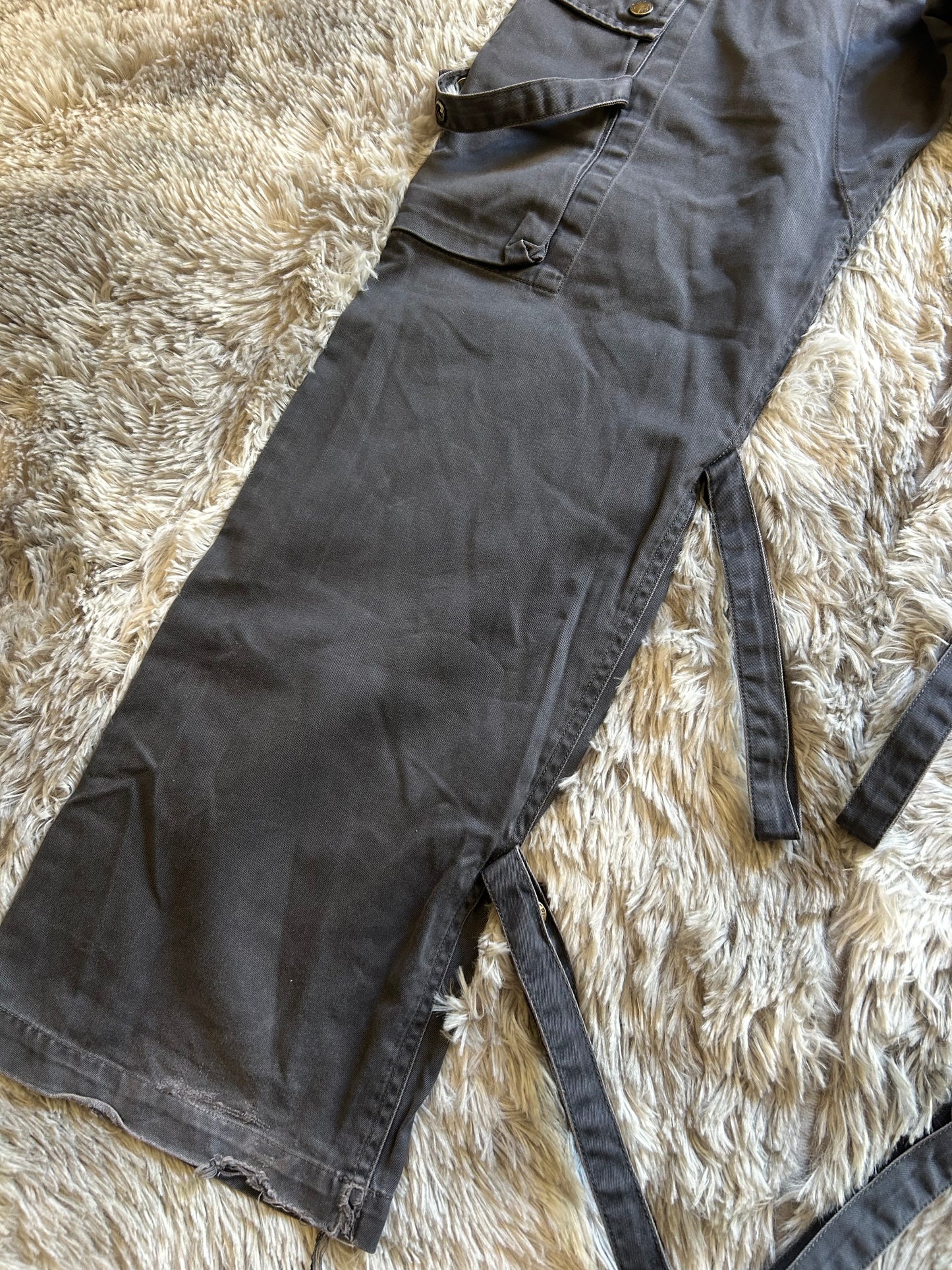 Replay Cargo Pants Uomo IT 48 (W34) Grigio Y2K Utility Wide Leg Tasche Lacci