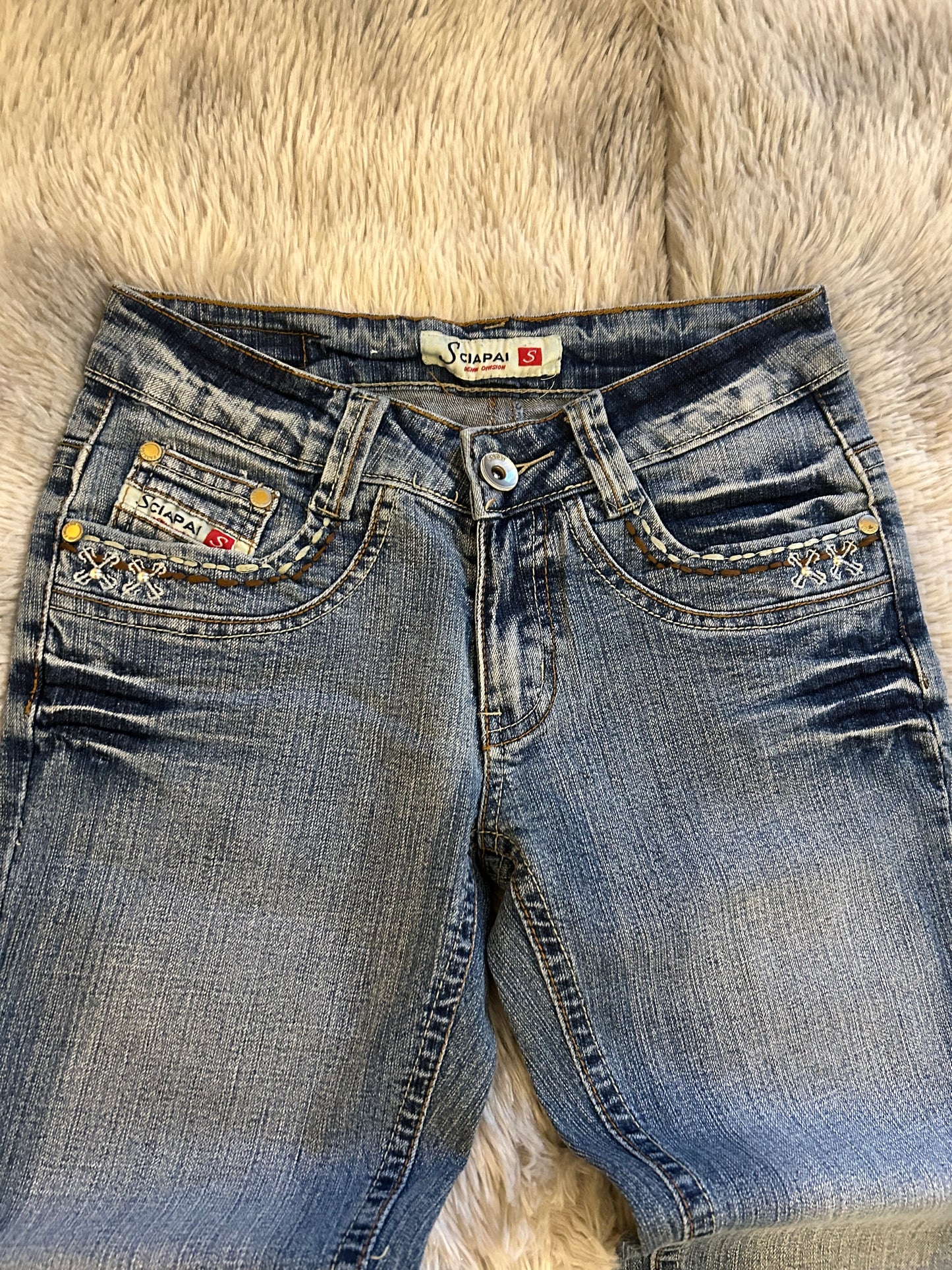 Sciapai Jeans Donna Y2K Vita Bassa Ricamato Bootcut Blu Medio (IT 36)