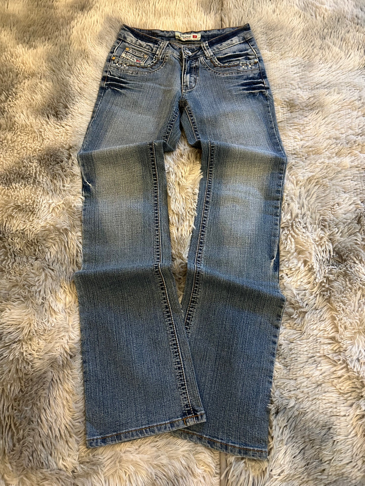 Sciapai Jeans Donna Y2K Vita Bassa Ricamato Bootcut Blu Medio (IT 36)