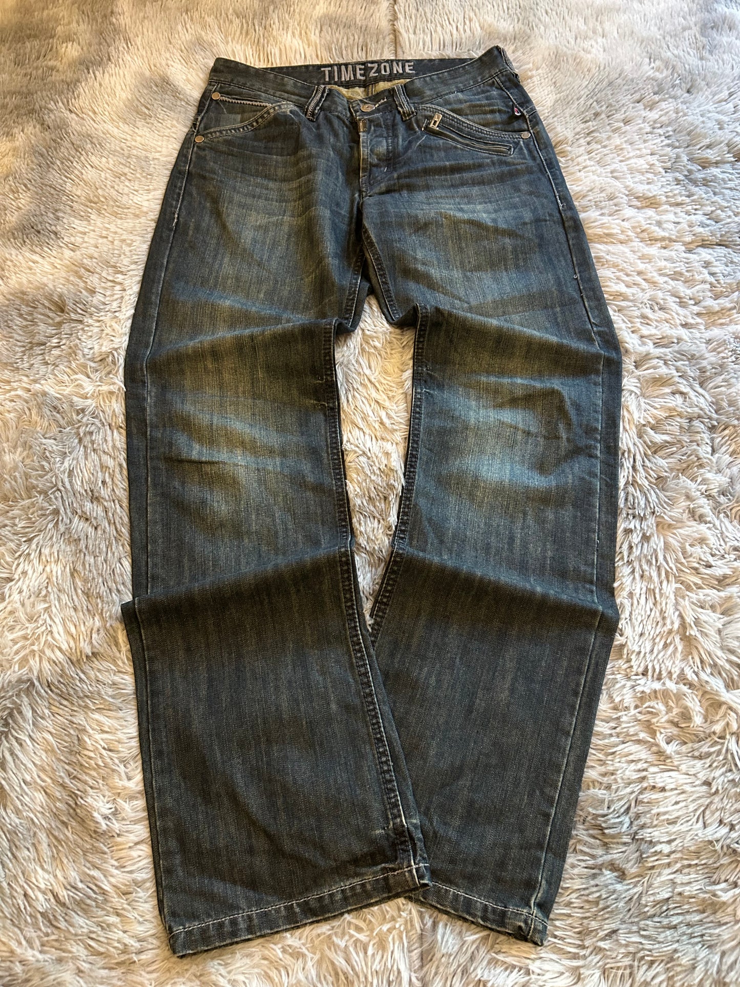 Timezone Jeans Uomo IT 46 (W32) Blu Scuro Baggy Fit Wide Leg Y2K Vintage