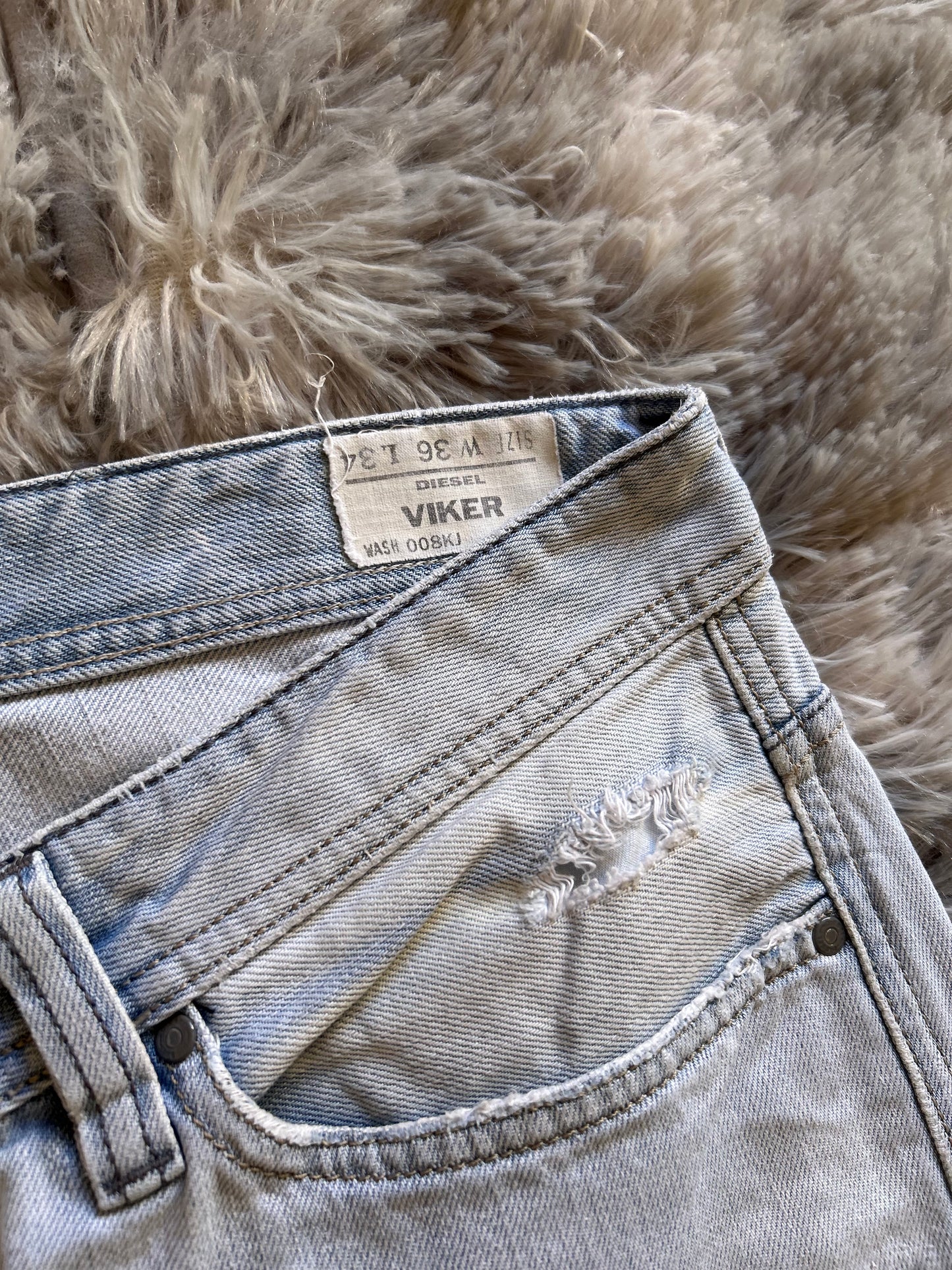 Diesel jeans Viker Uomo Taglia IT 50(W36) Fit Wide Straight Gamba Larga Azzurro Chiaro Destroyed