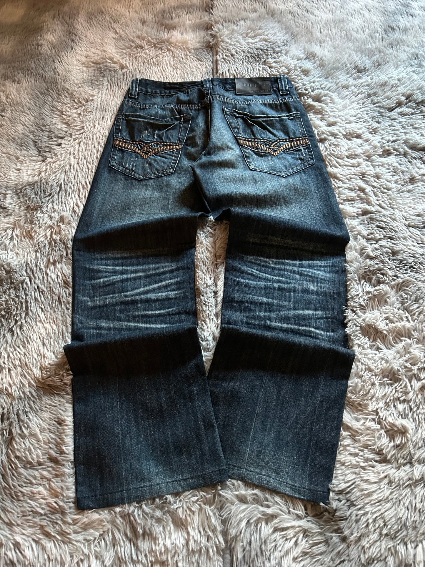 Liuce’sJeans uomo W31 (IT 46) baggy fit dritto Y2K vintage blu scuro ricamato