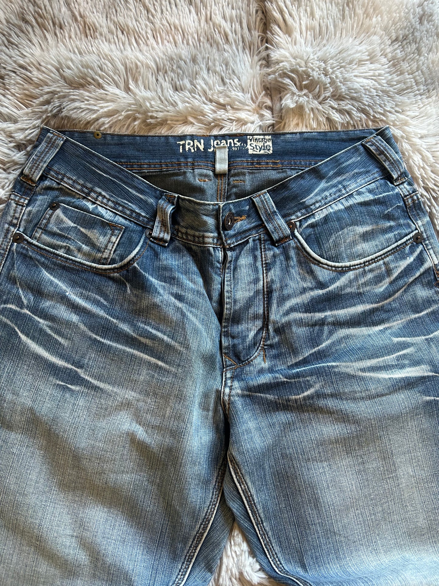 Jeans TRN uomo taglia 50 – Baggy fit vintage chiaro con tasche zip e lavaggio slavato