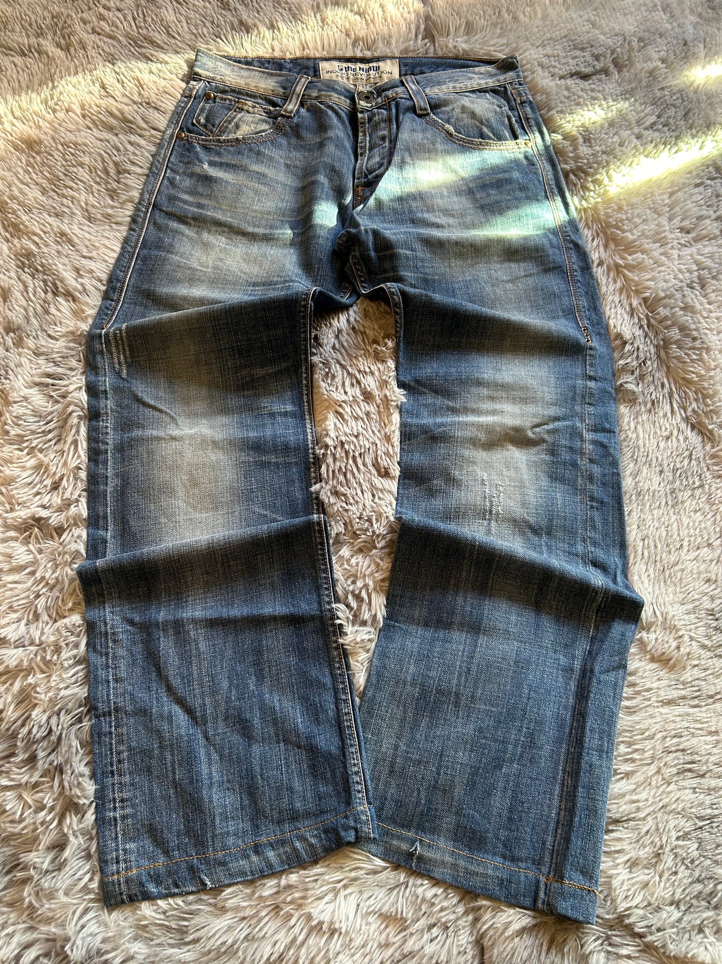 Jeans uomo THE Ninth taglia 48(W34) blu vintage ricamato teschio serpente baggy Y2K