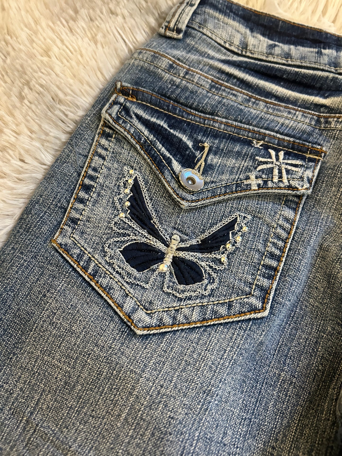 Sciapai Jeans Donna Y2K Vita Bassa Ricamato Bootcut Blu Medio (IT 36)