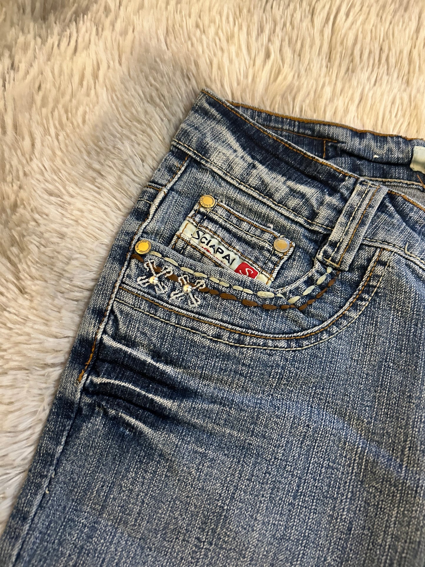 Sciapai Jeans Donna Y2K Vita Bassa Ricamato Bootcut Blu Medio (IT 36)