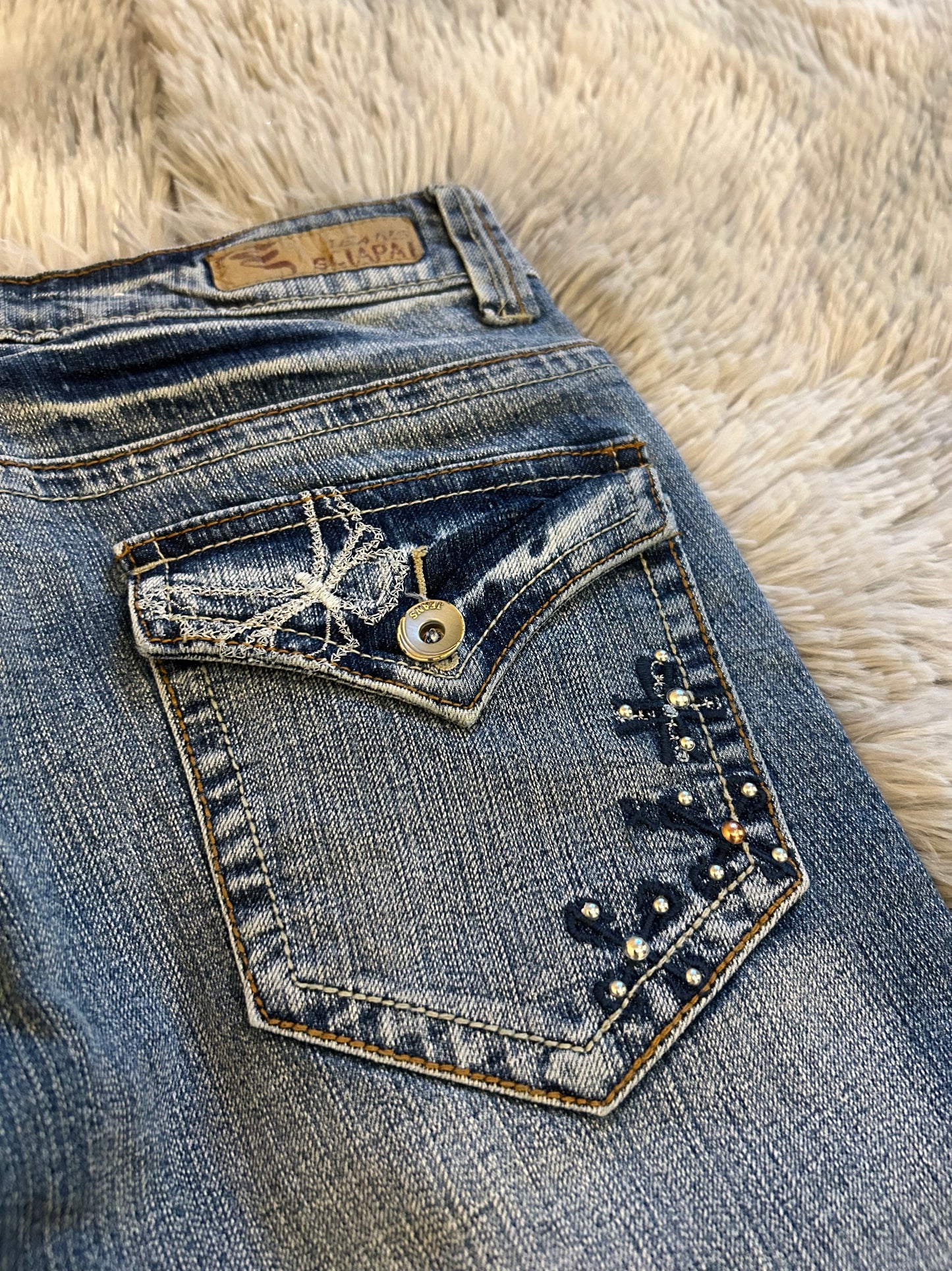 Sciapai Jeans Donna Y2K Vita Bassa Ricamato Bootcut Blu Medio (IT 36)