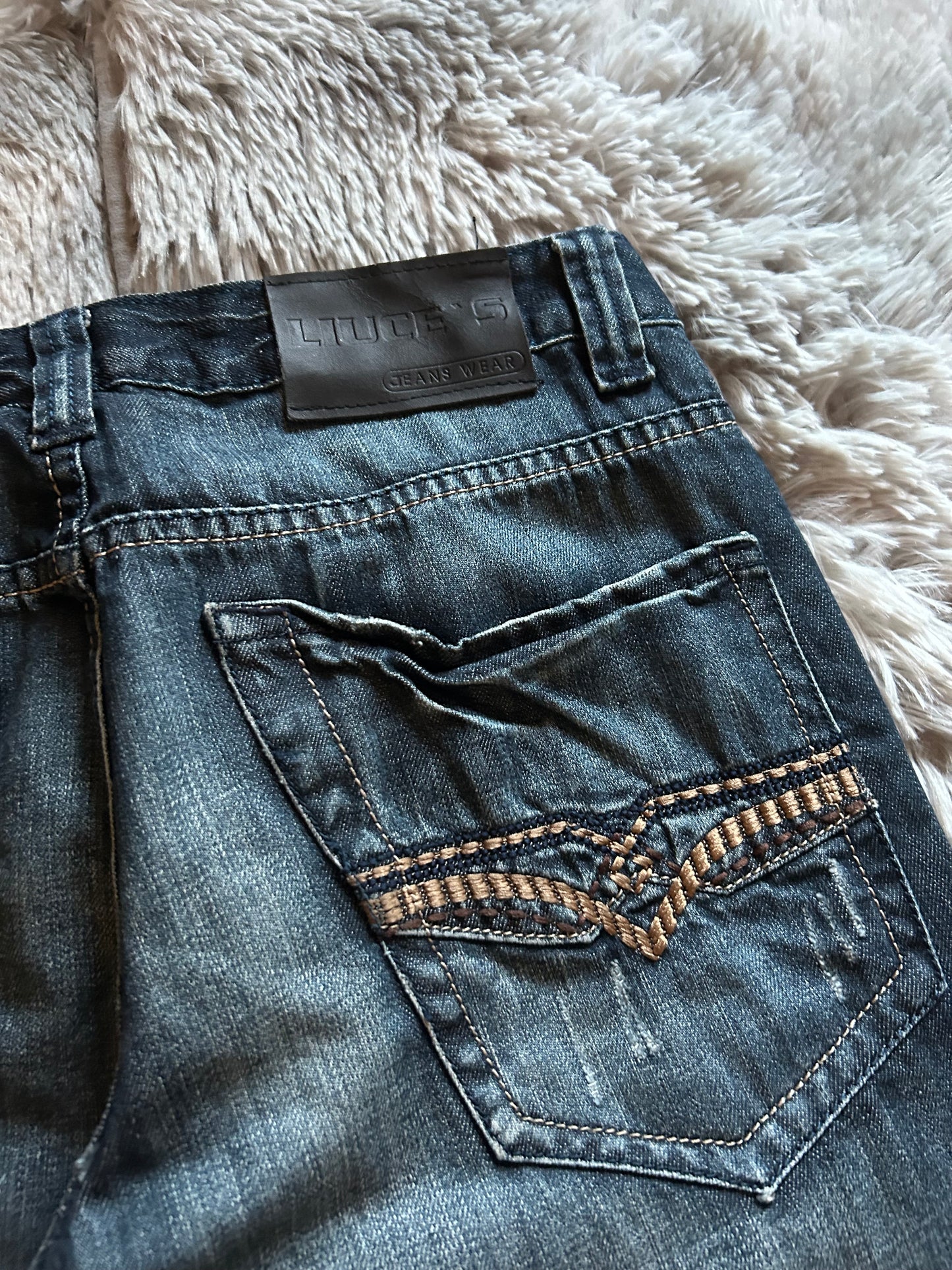 Liuce’sJeans uomo W31 (IT 46) baggy fit dritto Y2K vintage blu scuro ricamato