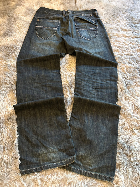 Timezone Jeans Uomo IT 46 (W32) Blu Scuro Baggy Fit Wide Leg Y2K Vintage