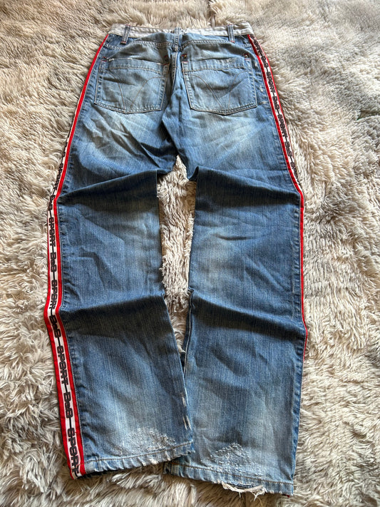 D&G Dolce & Gabbana Sport Jeans Uomo W33 (IT 47) Straight Fit Y2K con Banda Laterale Logo Rosso