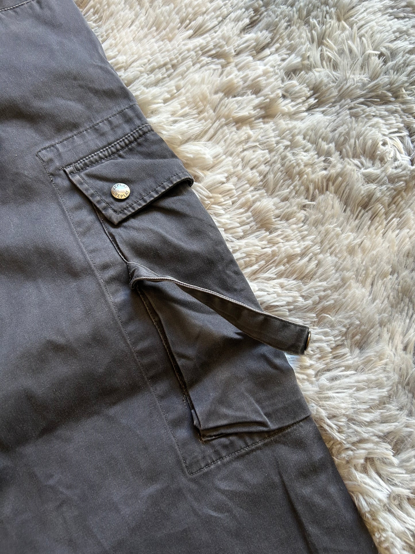 Replay Cargo Pants Uomo IT 48 (W34) Grigio Y2K Utility Wide Leg Tasche Lacci