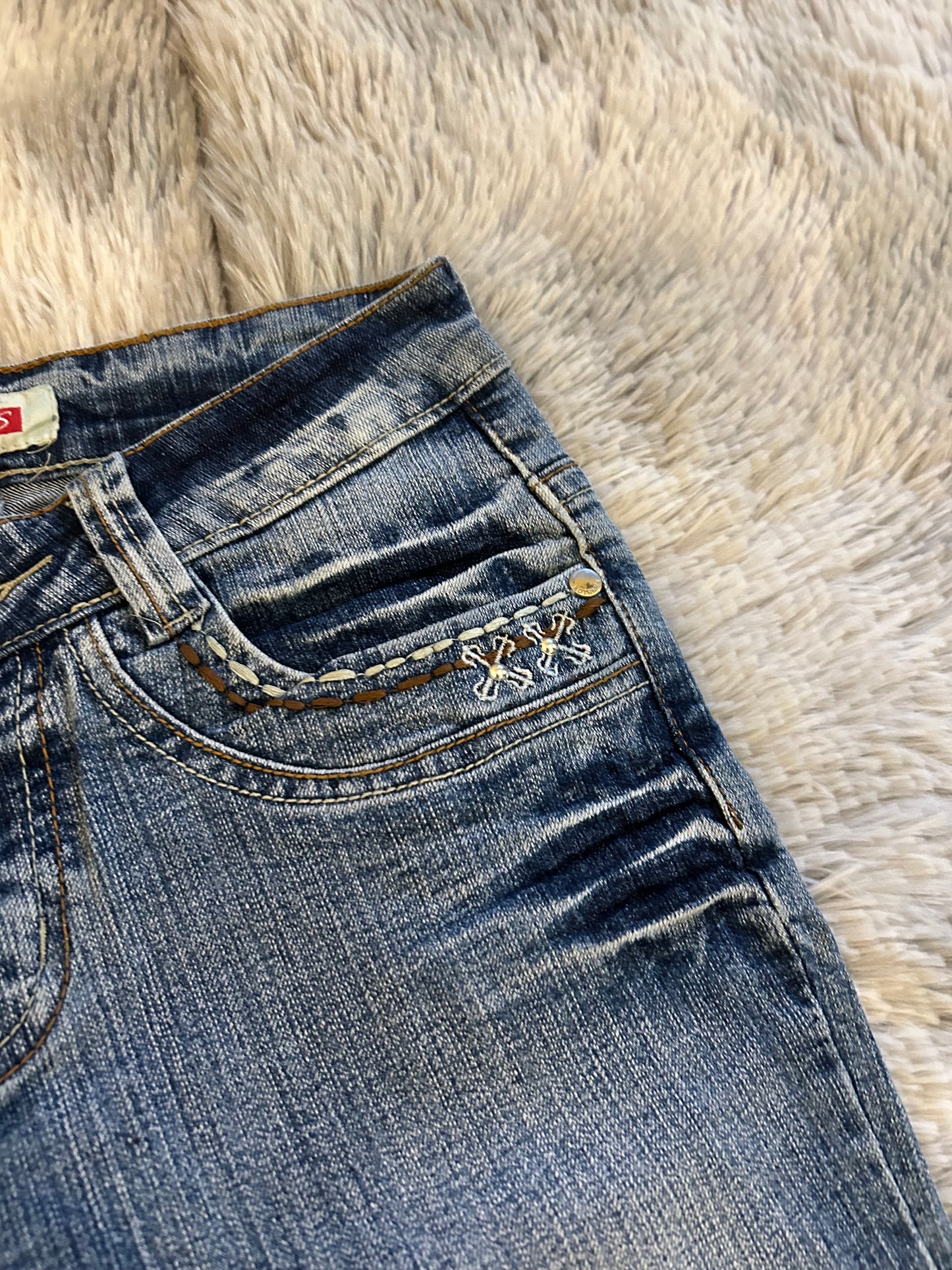 Sciapai Jeans Donna Y2K Vita Bassa Ricamato Bootcut Blu Medio (IT 36)