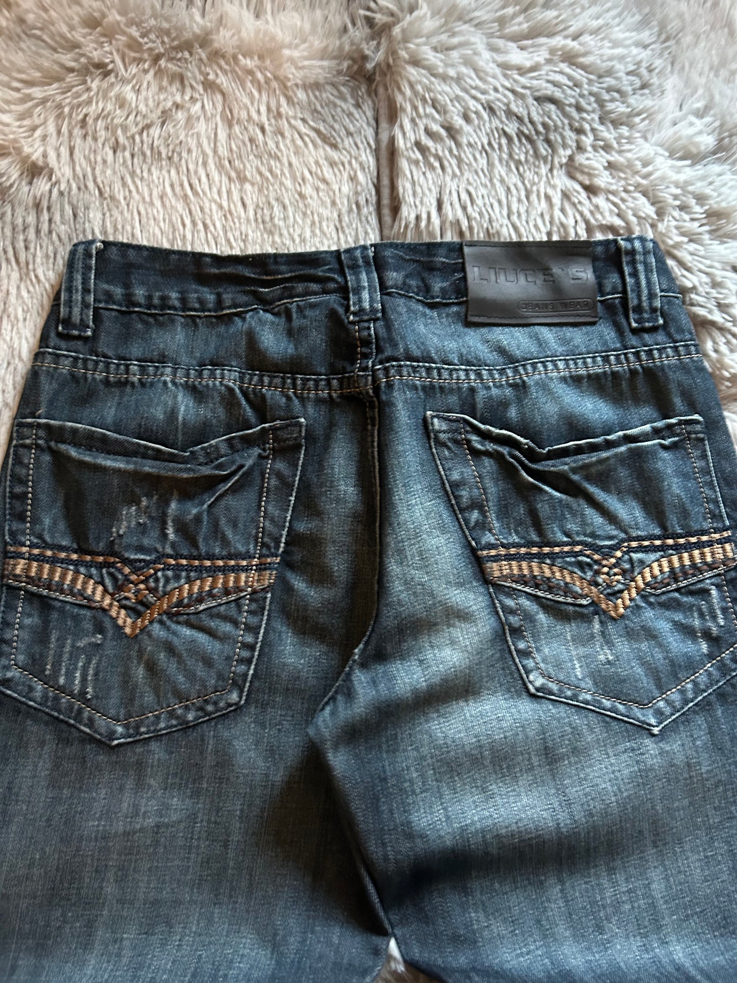 Liuce’sJeans uomo W31 (IT 46) baggy fit dritto Y2K vintage blu scuro ricamato