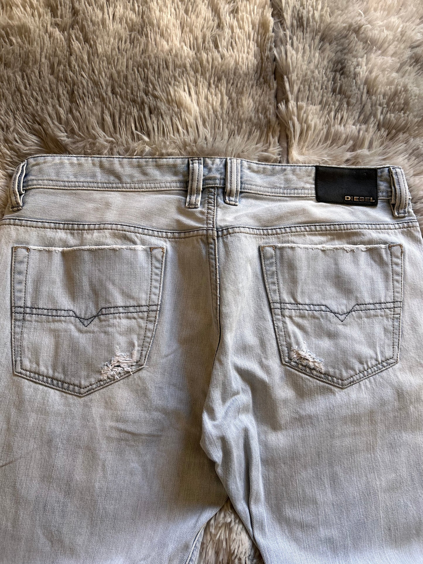 Diesel jeans Viker Uomo Taglia IT 50(W36) Fit Wide Straight Gamba Larga Azzurro Chiaro Destroyed