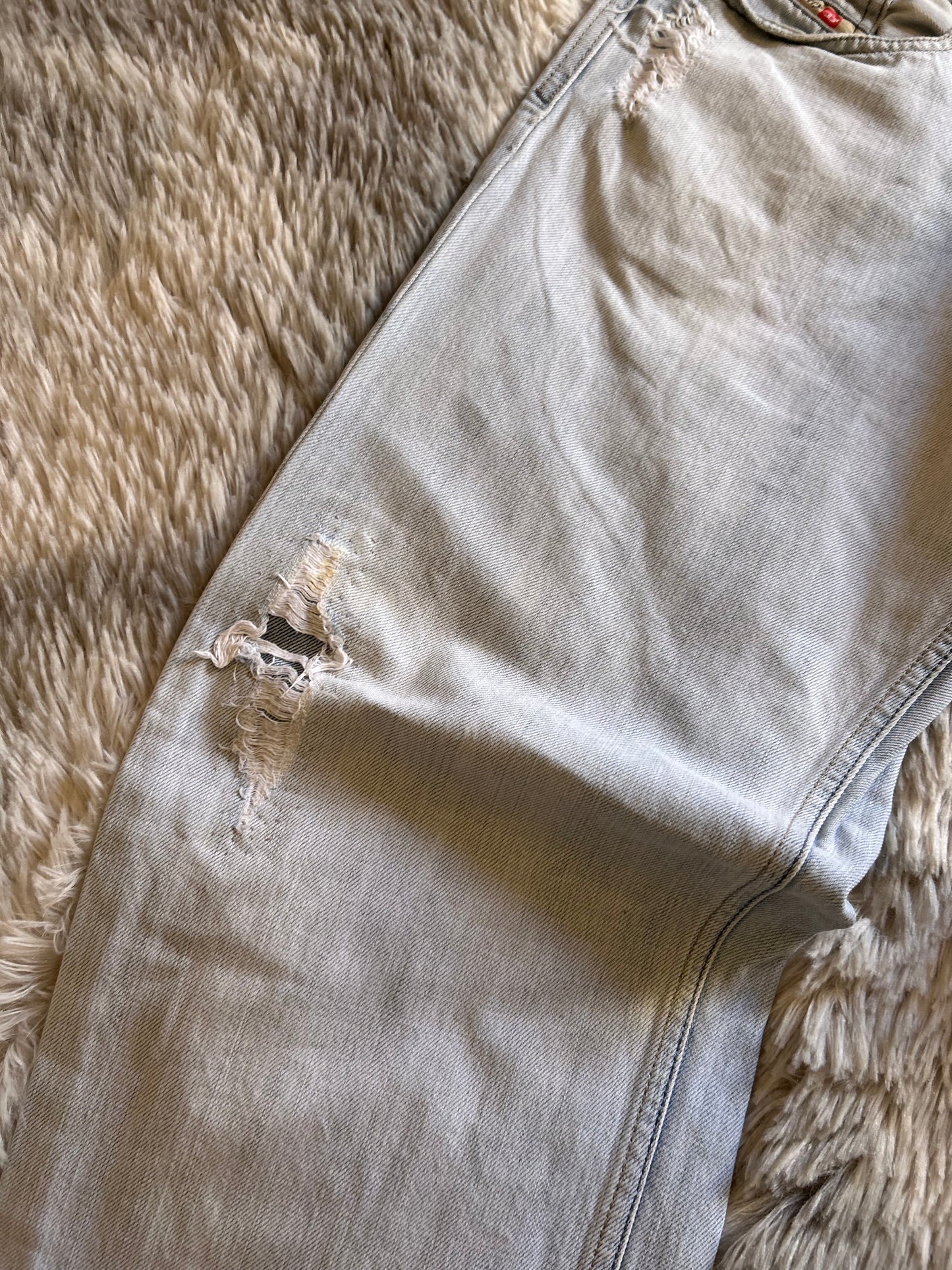 Diesel jeans Viker Uomo Taglia IT 50(W36) Fit Wide Straight Gamba Larga Azzurro Chiaro Destroyed