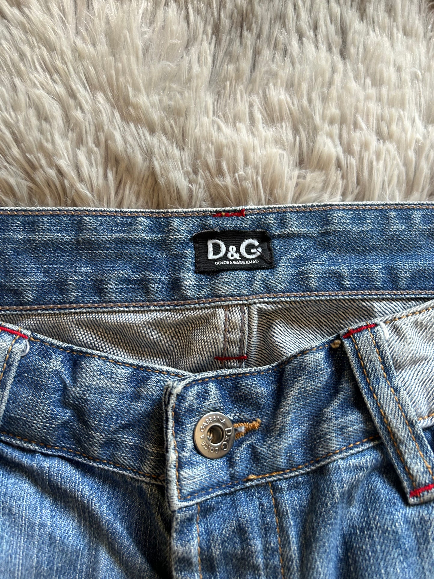 D&G Dolce & Gabbana Sport Jeans Uomo W33 (IT 47) Straight Fit Y2K con Banda Laterale Logo Rosso