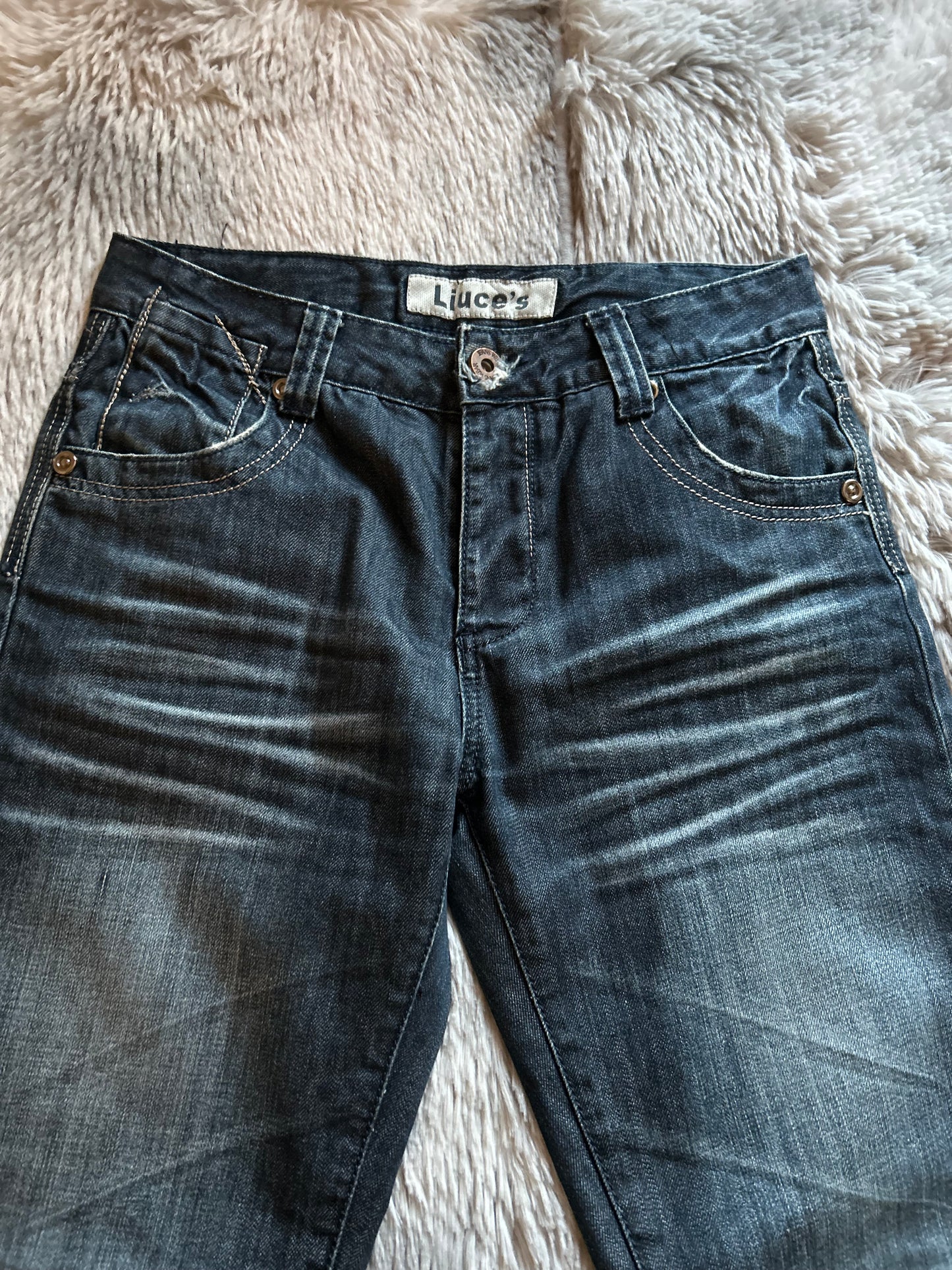 Liuce’sJeans uomo W31 (IT 46) baggy fit dritto Y2K vintage blu scuro ricamato