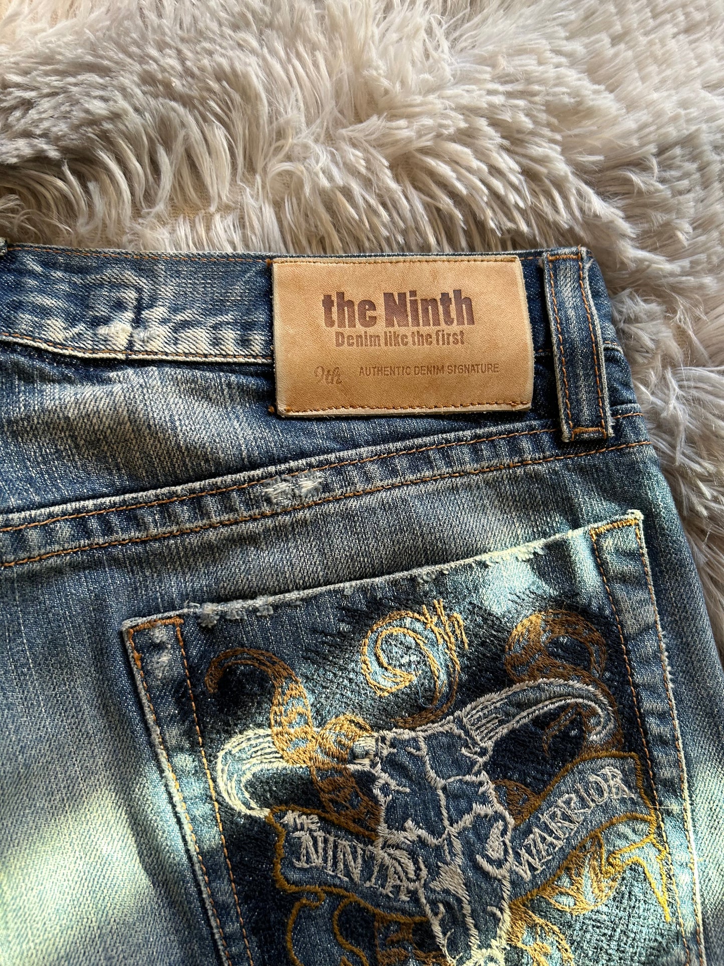 Jeans uomo THE Ninth taglia 48(W34) blu vintage ricamato teschio serpente baggy Y2K