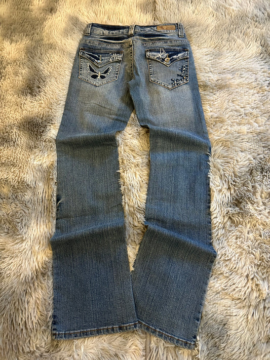 Sciapai Jeans Donna Y2K Vita Bassa Ricamato Bootcut Blu Medio (IT 36)