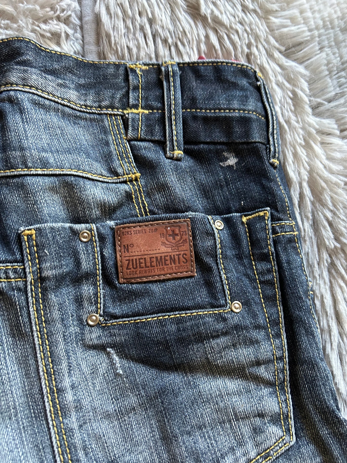 Jeans uomo Zu elements taglia 46 (W31) blu scuro vintage effetto vernice Y2K slim straight