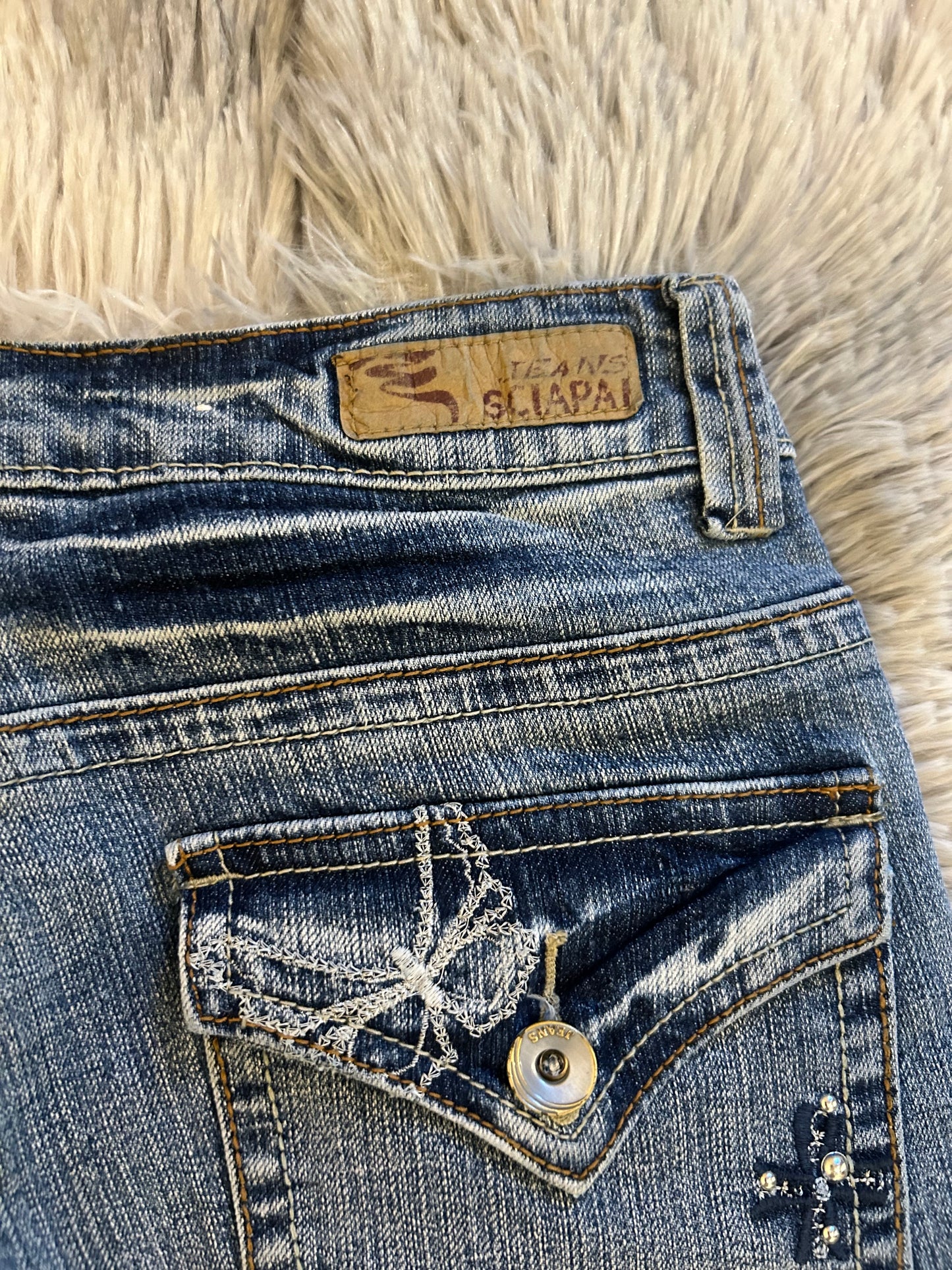 Sciapai Jeans Donna Y2K Vita Bassa Ricamato Bootcut Blu Medio (IT 36)