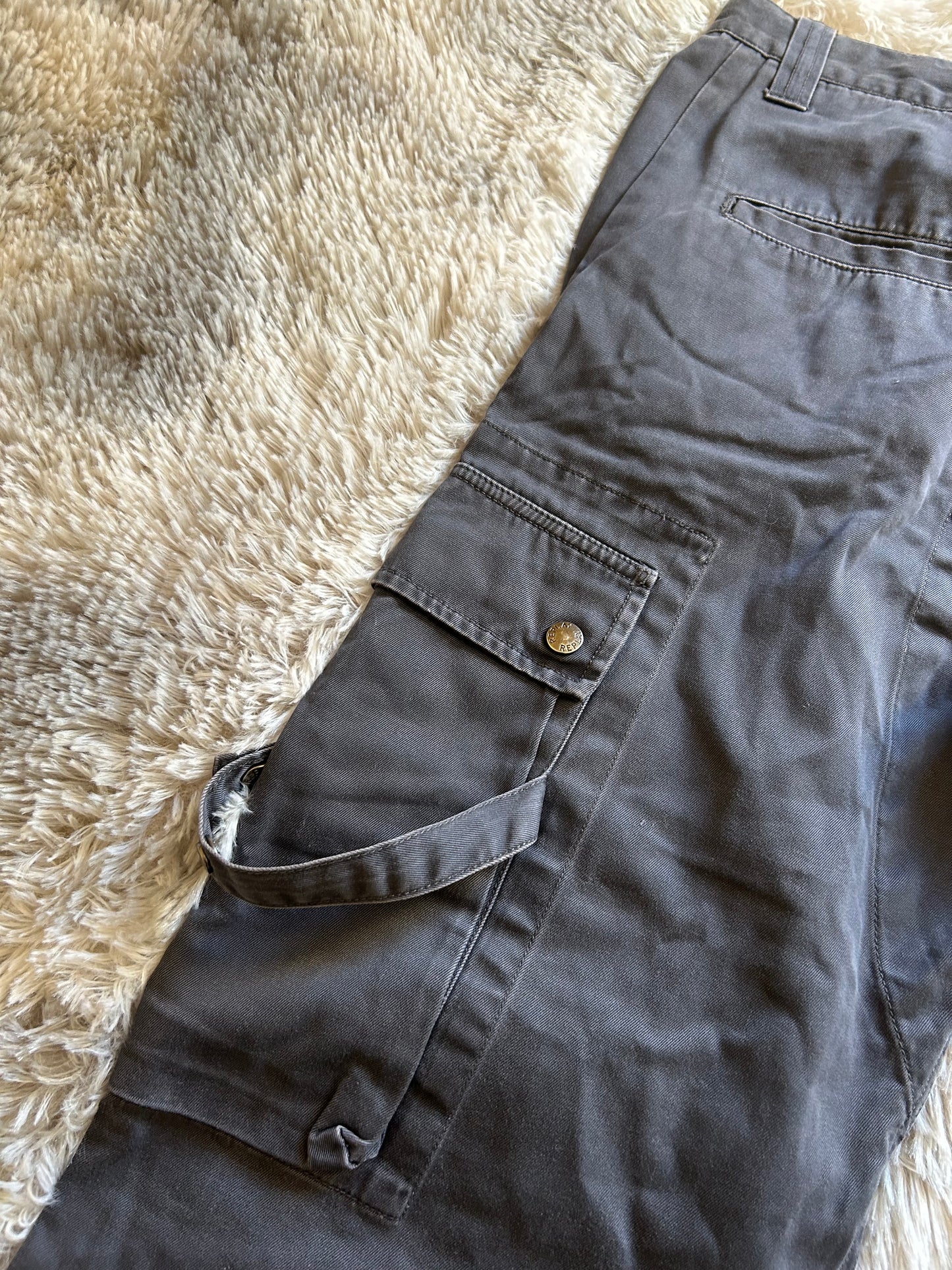 Replay Cargo Pants Uomo IT 48 (W34) Grigio Y2K Utility Wide Leg Tasche Lacci