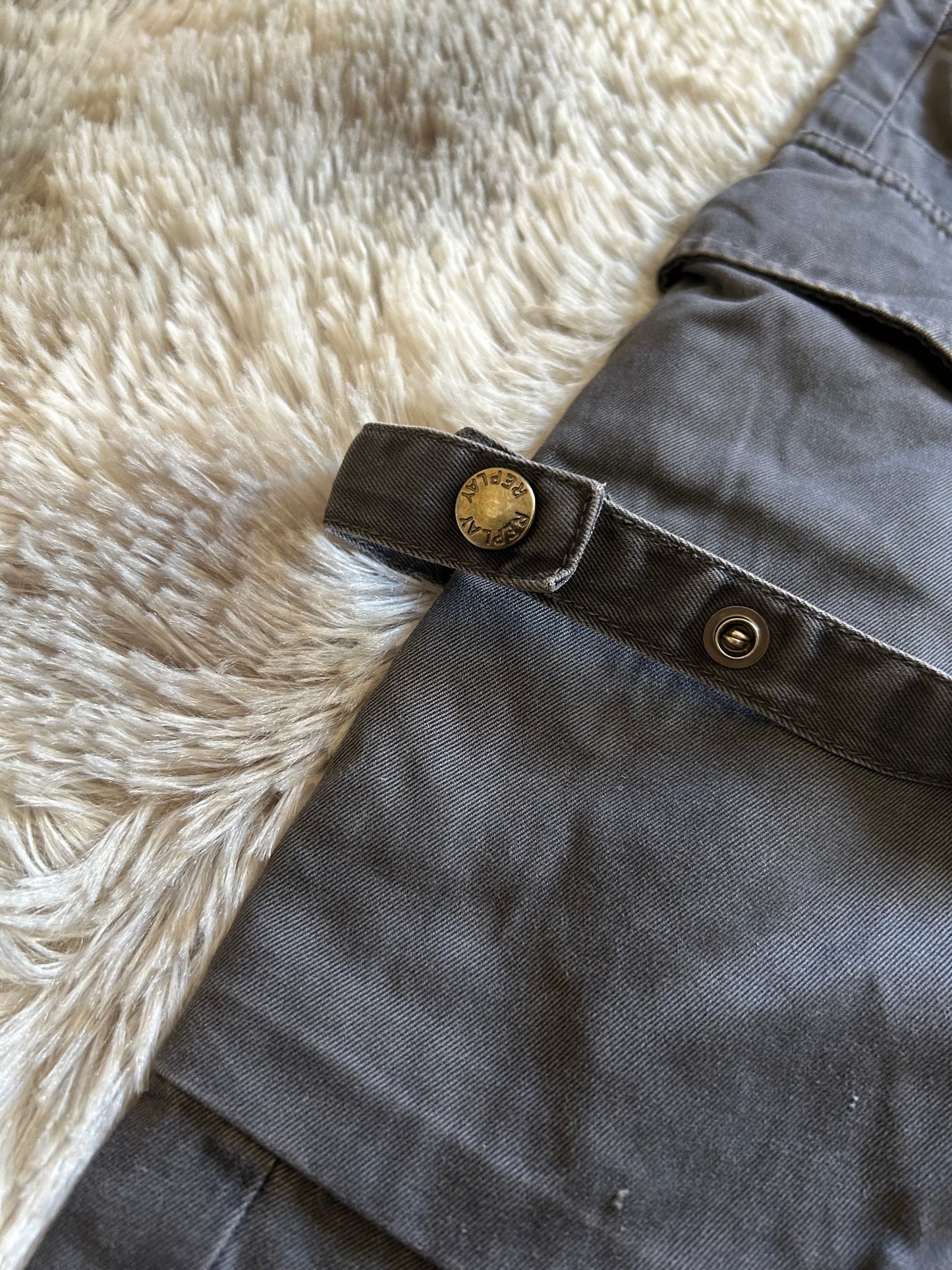 Replay Cargo Pants Uomo IT 48 (W34) Grigio Y2K Utility Wide Leg Tasche Lacci