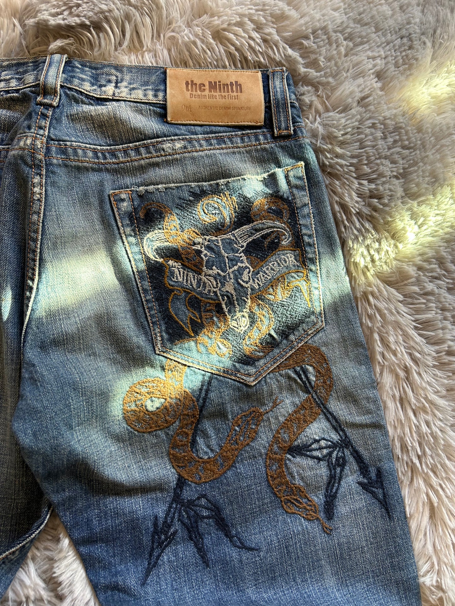 Jeans uomo THE Ninth taglia 48(W34) blu vintage ricamato teschio serpente baggy Y2K