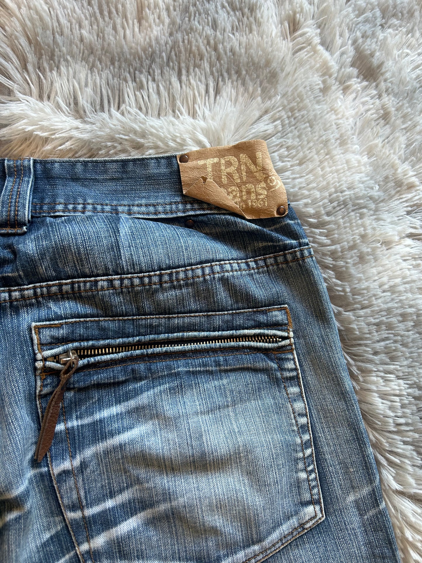 Jeans TRN uomo taglia 50 – Baggy fit vintage chiaro con tasche zip e lavaggio slavato